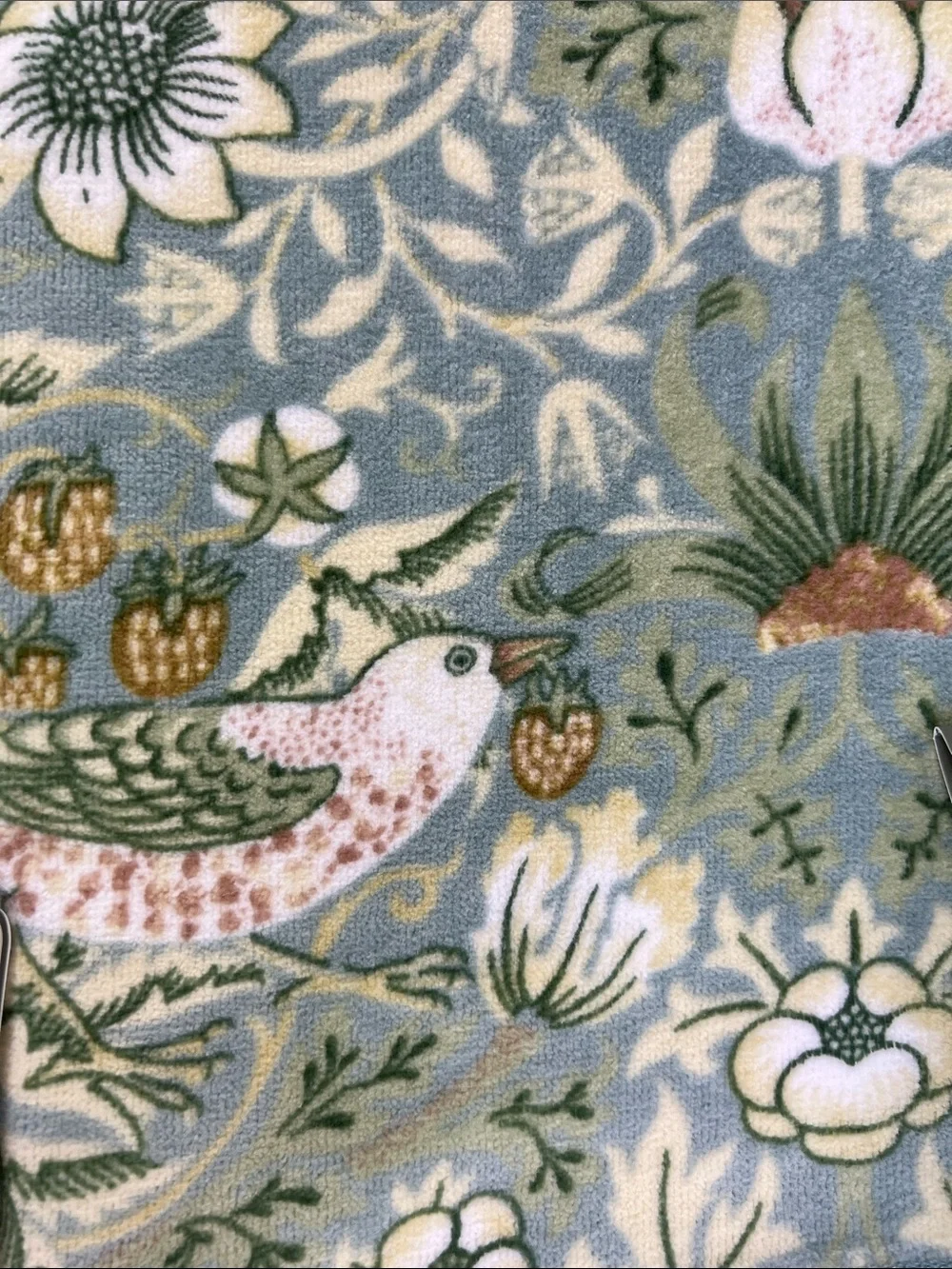 William Morris Co Bath Towels Strawberry Thief Green Velour 2 Pc Set NEW